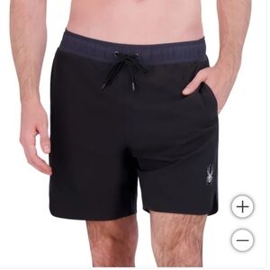 SPYDER Mens Swim Shorts Black Quick Dry UPF 30 Zip Pocket Boxer Lined Trunks